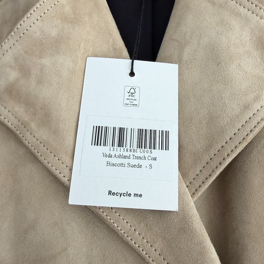 Reformation Veda Leather Jacket Small Tan Suede Trench Coat Belted Double Breast - Picture 8 of 12
